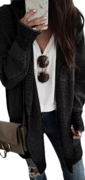 1 XL left 😊New Black Plaid Knitted Long Open Front Cardigan💔clearance price - Picture 5 of 16